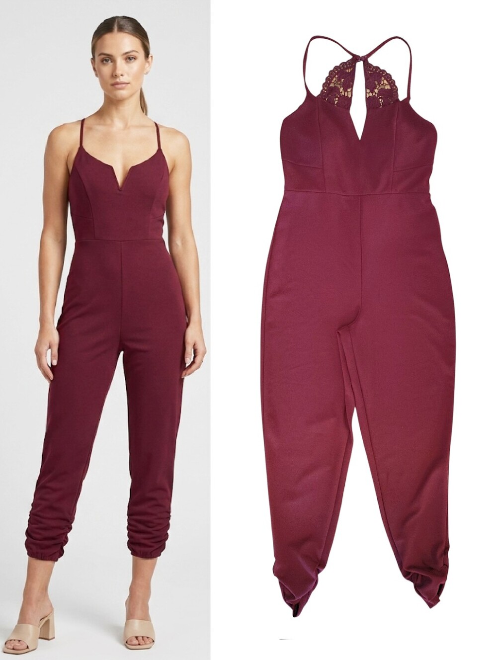 Trixxi Burgundy Halter Lace Back Cropped Jumpsuit Medium NWT High Rise